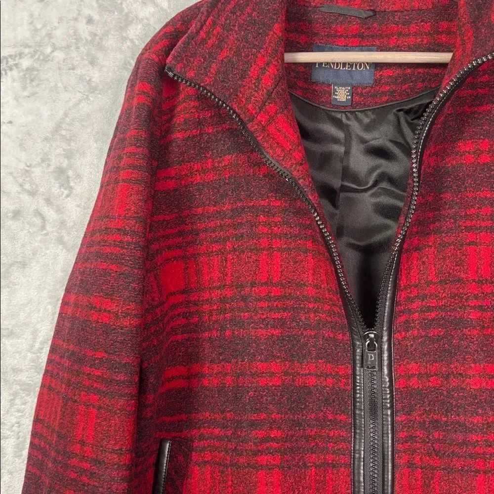 NWT New Pendleton Red Black Plaid Wood Full Zip Jacket Size Large